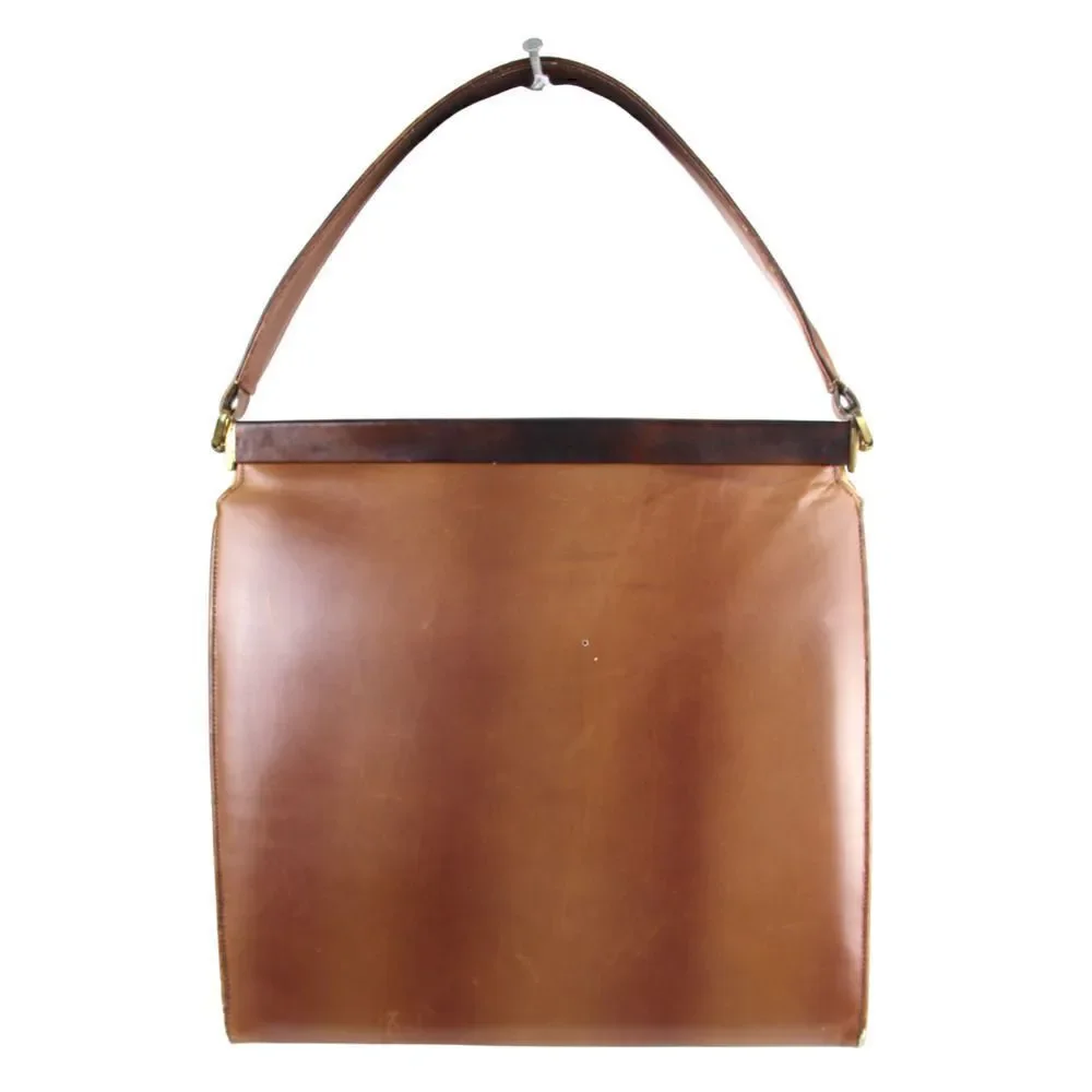 VINTAGE Sydney California BROWN GENUINE LEATHER FRAMED FLAP BAG HANDBAG SATCHEL